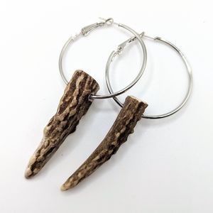 Deer Antler Dangle Hoop Earrings